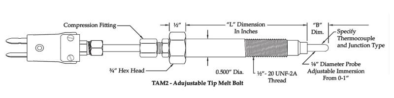 Adjustable Melt Bolt Thermocouple-TAM2-Drawing