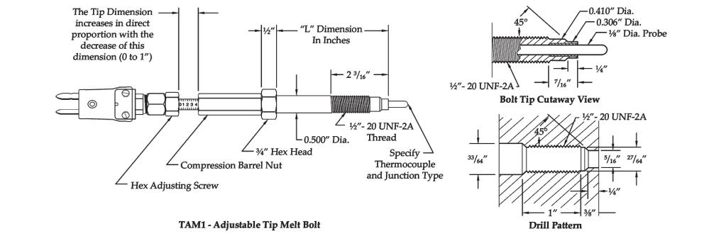 Adjustable Melt Bolt Thermocouple-TAM1-Drawing